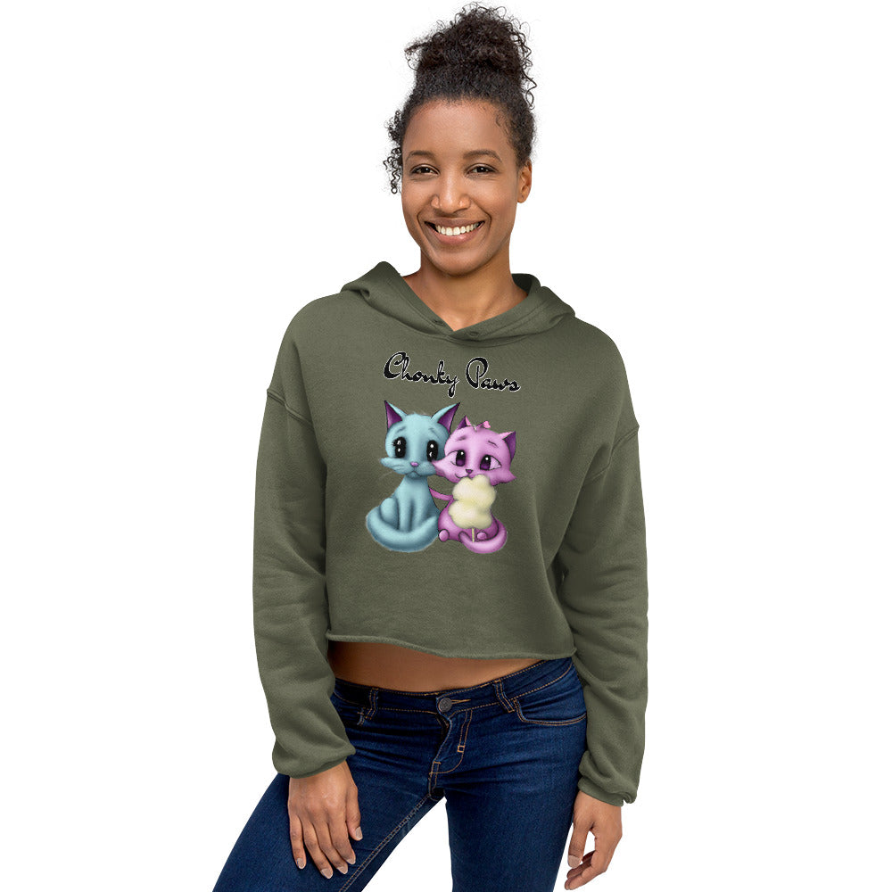 Women's Cropped Hoodie with Hugging Kittens With Cotton Candy with text "Chonky Paws" at $48.99 found at Personalizedpetlovergifts