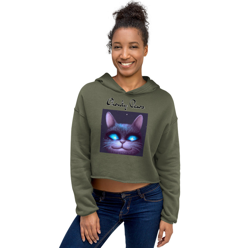 Women's Cropped Hoodie with Happy Blue Eyed Cat with text "Chonky Paws" at $48.99 found at Personalizedpetlovergifts