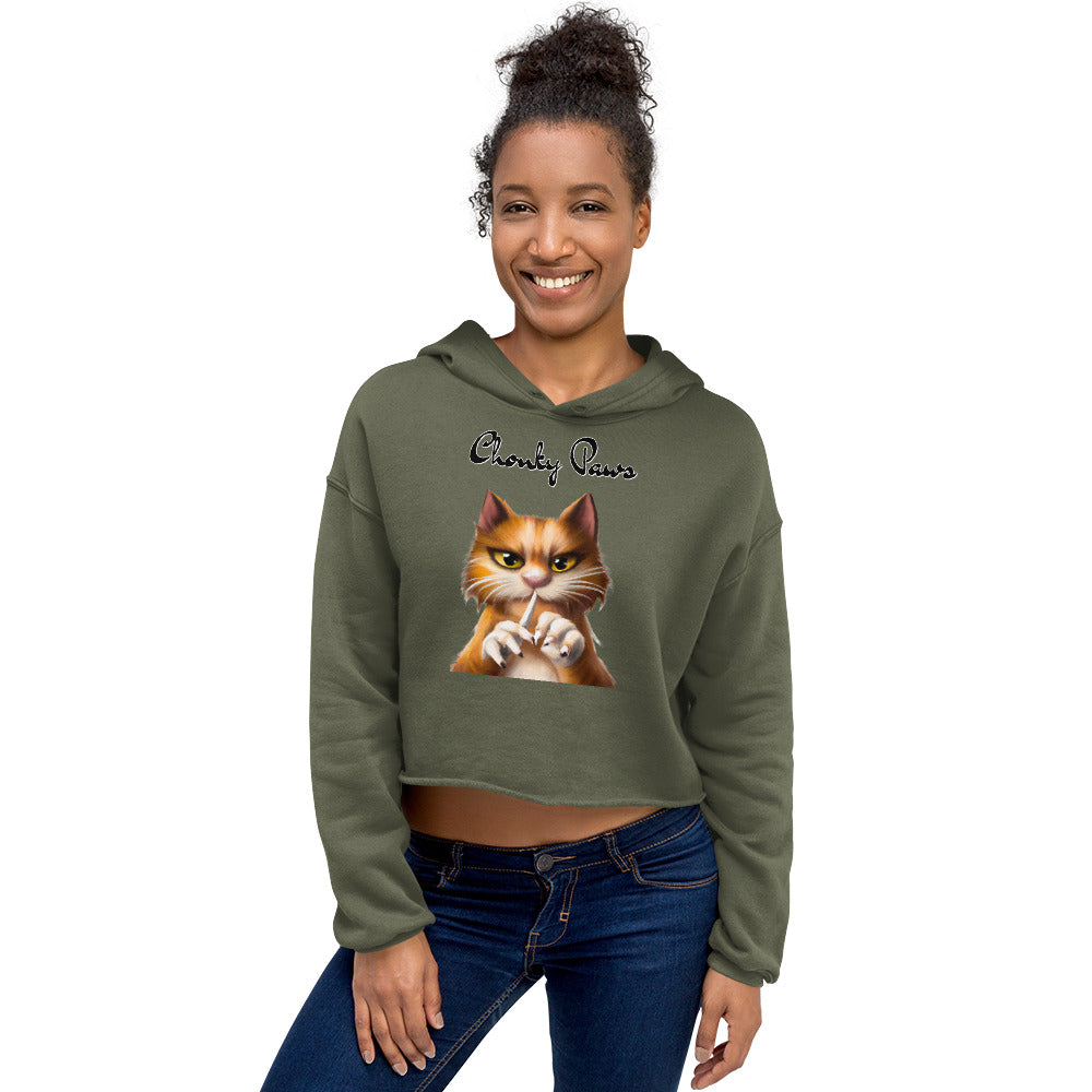 Women's Cropped Hoodie with Ginger Cat Filing Its Nails with text "Chonky Paws" at $48.99 found at Personalizedpetlovergifts