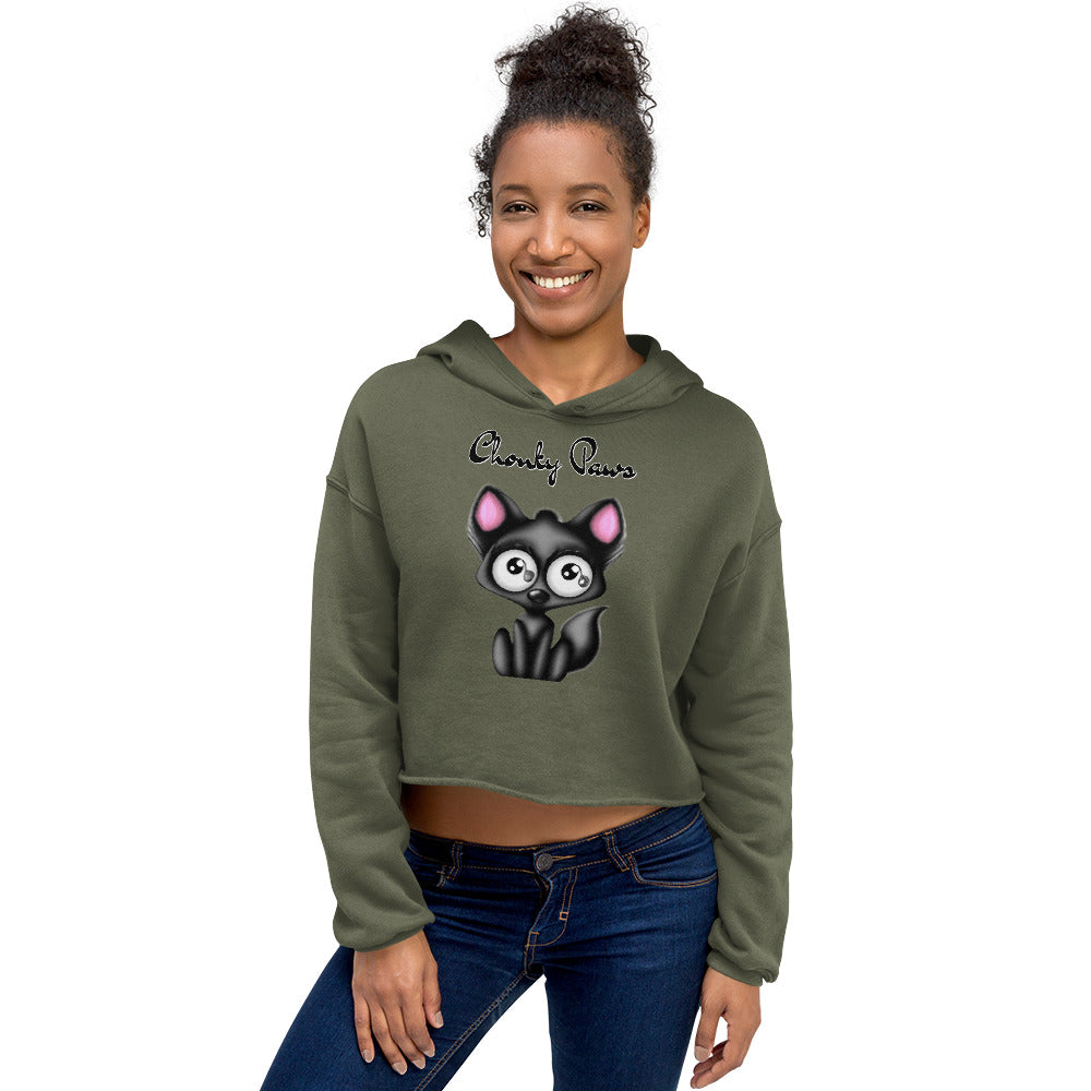 Women's Cropped Hoodie with Funny Black Kitten with text "Chonky Paws" at $48.99 found at Personalizedpetlovergifts