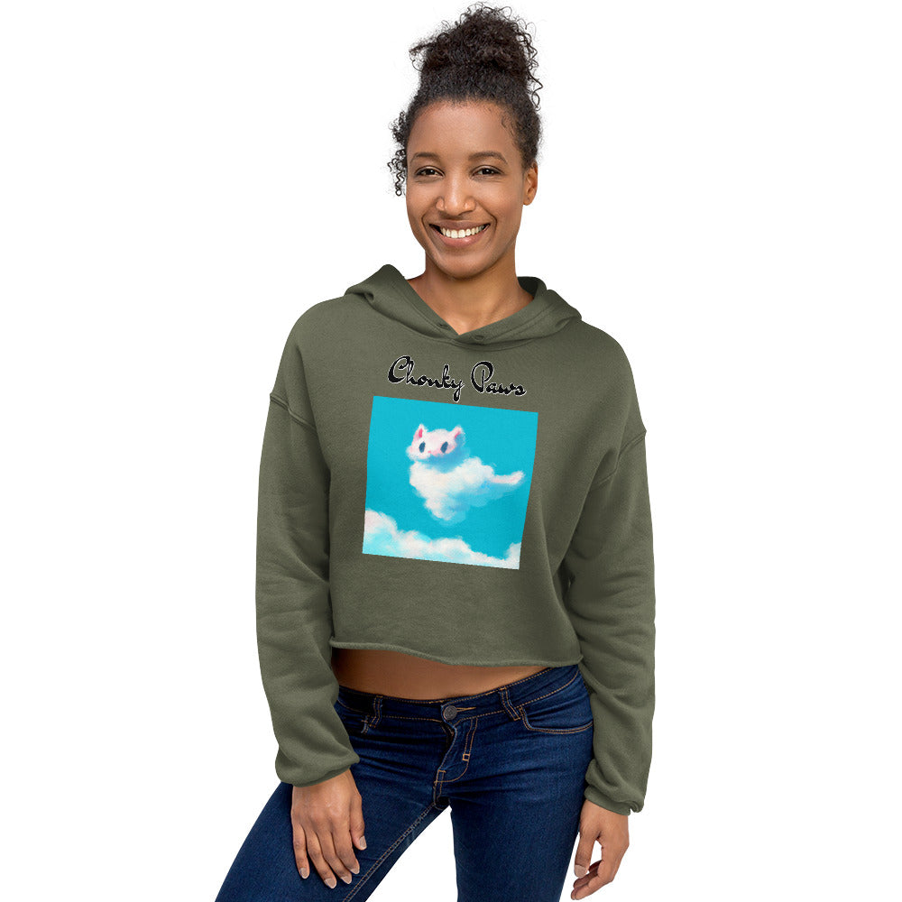 Women's Cropped Hoodie with Fluffy White Cloud Kitten with text "Chonky Paws" at $48.99 found at Personalizedpetlovergifts