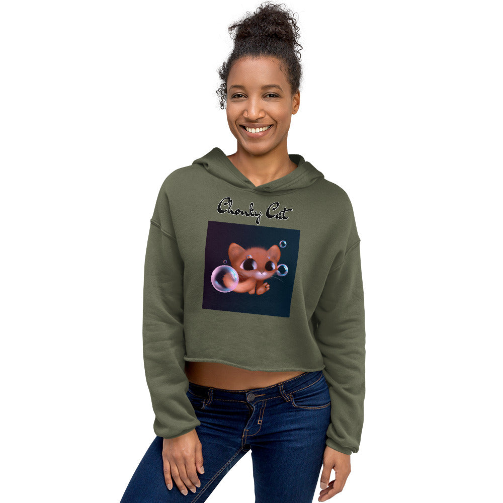 Women's Cropped Hoodie with Kitten And Soap Bubbles with text "Chonky Cat" at $48.99 found at Personalizedpetlovergifts