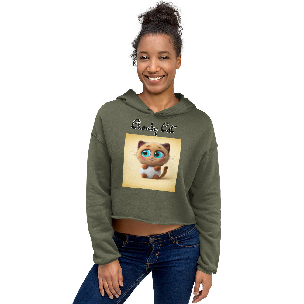 Women's Cropped Hoodie with Happy Fluffy Kitten with text "Chonky Cat" at $48.99 found at Personalizedpetlovergifts