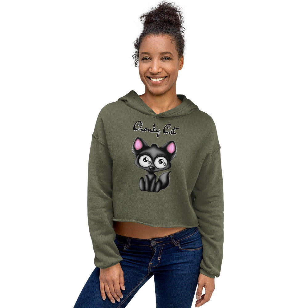 Women's Cropped Hoodie with Funny Black Kitten with text "Chonky Cat" at $48.99 found at Personalizedpetlovergifts