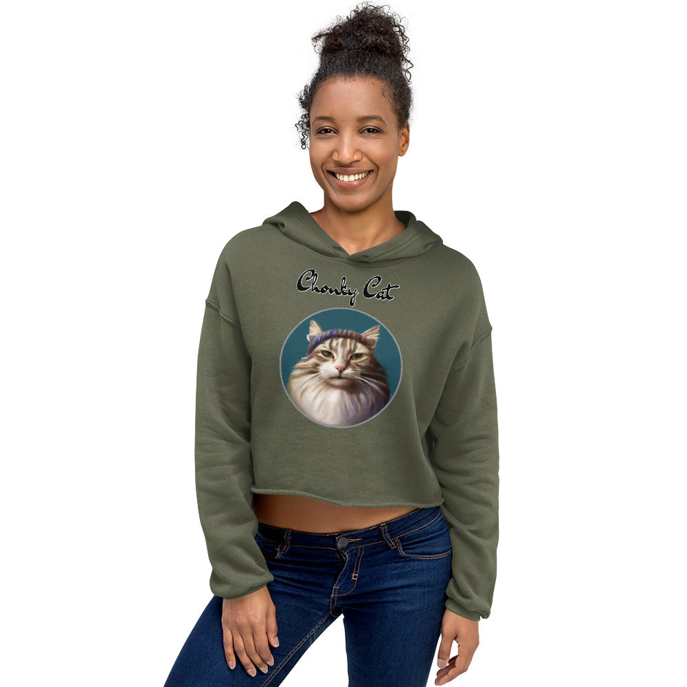 Women's Cropped Hoodie with Fluffy Kitten With a Wool Headband with text "Chonky Cat" at $48.99 found at Personalizedpetlovergifts