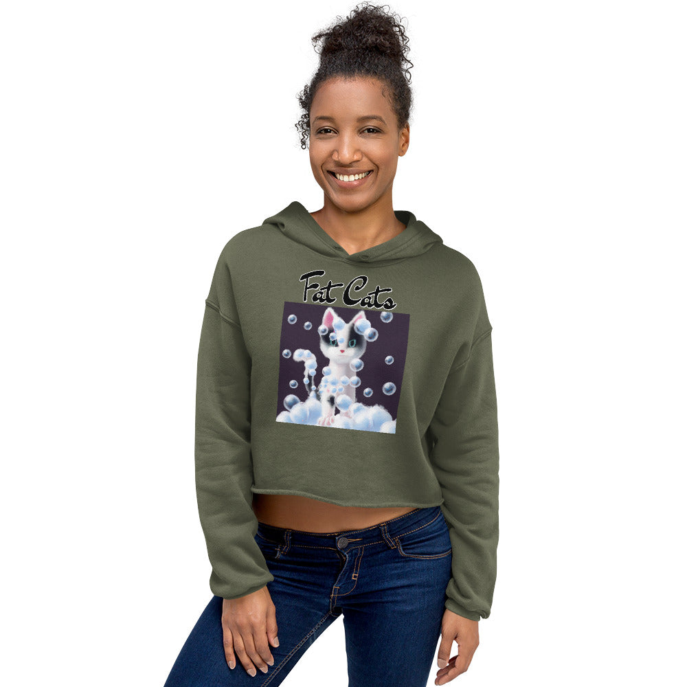 Women's Cropped Hoodie with Kitten Covered In Bubbles with text "Fat Cats" at $48.99 found at Personalizedpetlovergifts