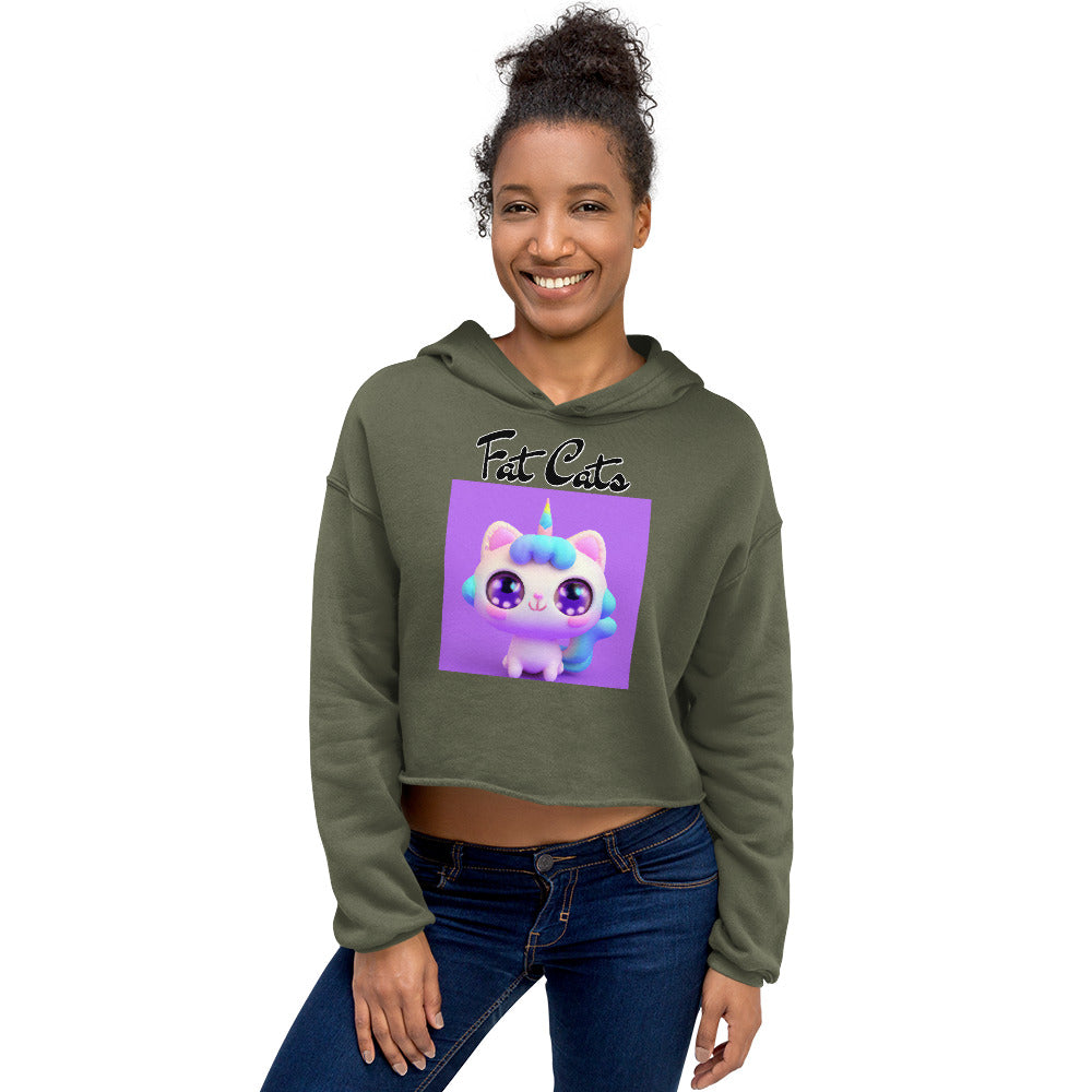 Women's Cropped Hoodie with Happy Unicorn Kitten with text "Fat Cats" at $48.99 found at Personalizedpetlovergifts