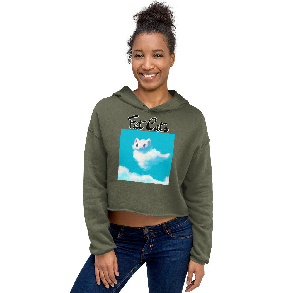 Women's Cropped Hoodie with Fluffy White Cloud Kitten with text "Fat Cats" at $48.99 found at Personalizedpetlovergifts