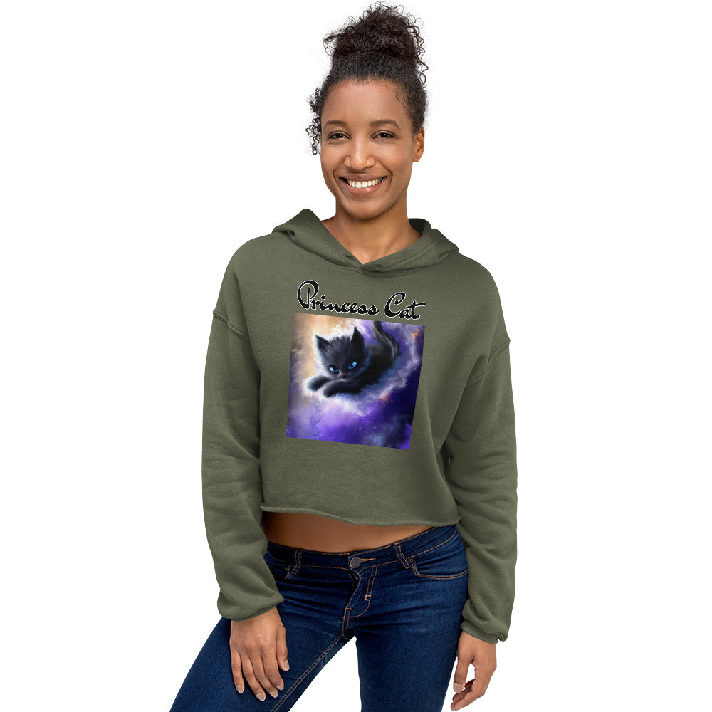 Women's Cropped Hoodie with Kitten In A Cosmic Cloud with text "Princess Cat" at $48.99 found at Personalizedpetlovergifts