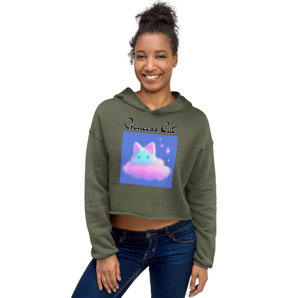 Women's Cropped Hoodie with Fluffy Pink Cloud Kitten with text "Princess Cat" at $48.99 found at Personalizedpetlovergifts