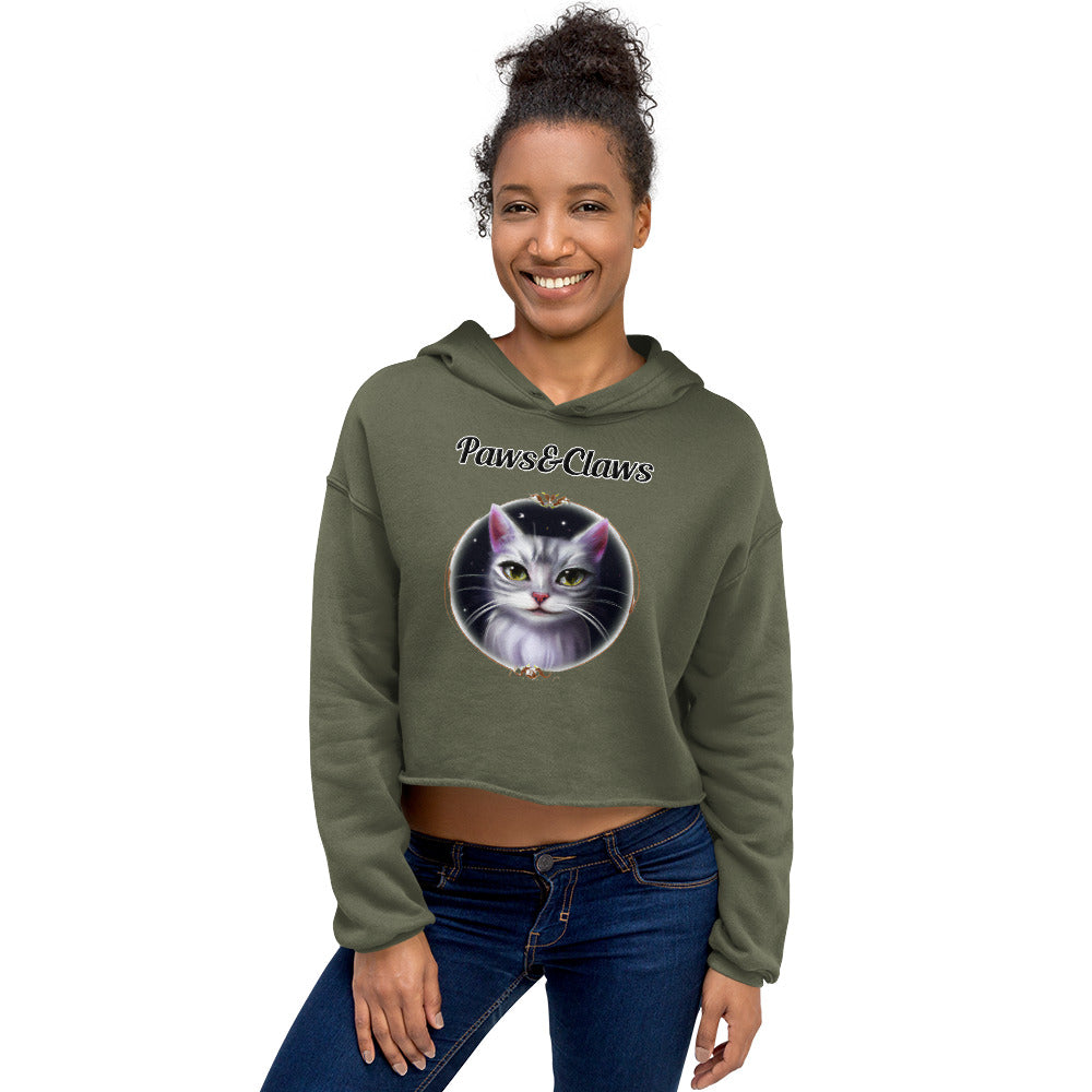 Women's Cropped Hoodie with text Wispy Whiskers Cat In a Circle with a text "Paws&Claws" at $48.99 found at Personalizedpetlovergifts