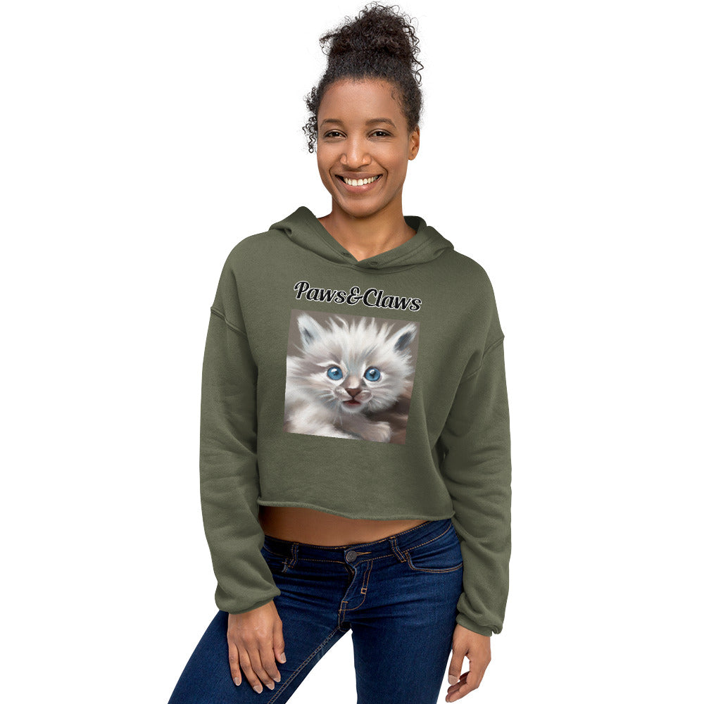 Women's Cropped Hoodie with text Wispy Kitten Painting with a text "Paws&Claws" at $48.99 found at Personalizedpetlovergifts