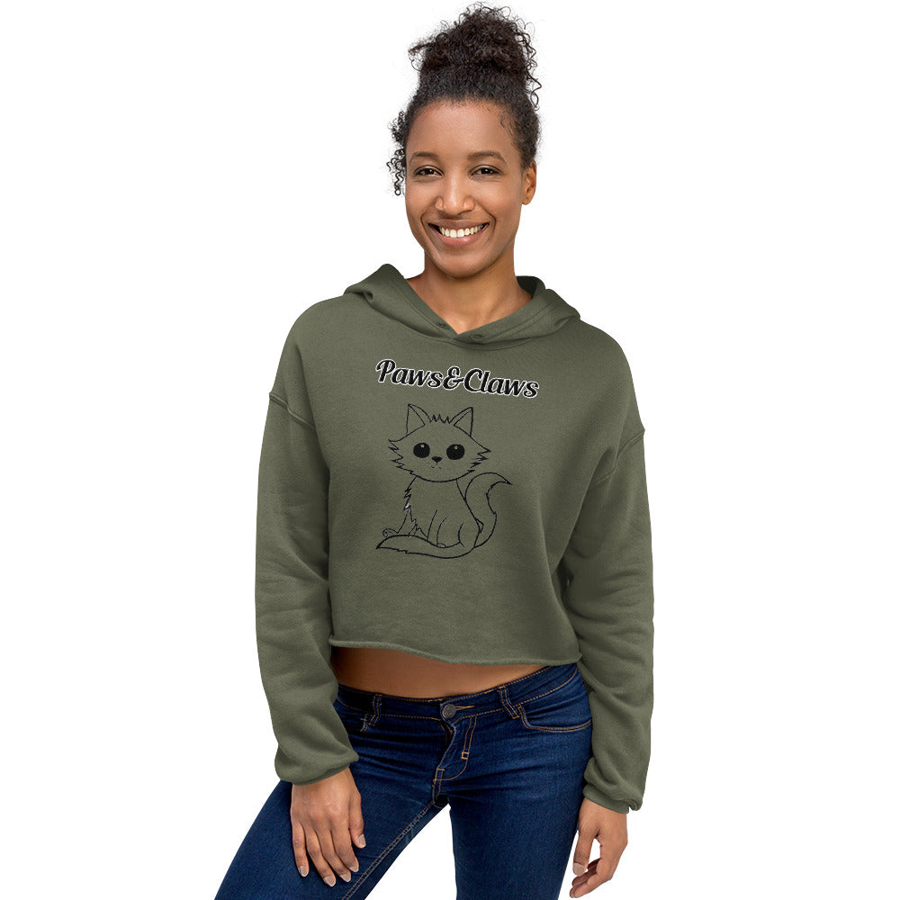 Women's Cropped Hoodie with text Wispy Kitten Line Art with a text "Paws&Claws" at $48.99 found at Personalizedpetlovergifts