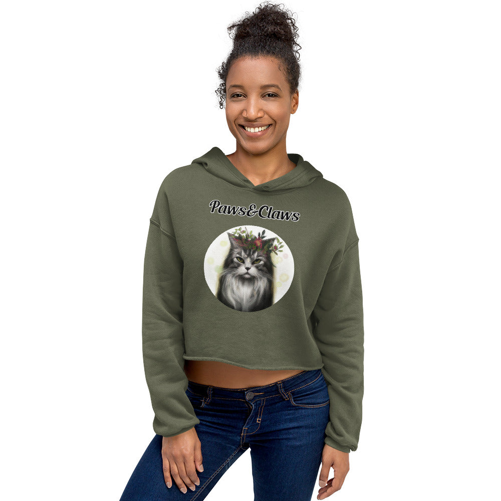 Women's Cropped Hoodie with text Wispy Haired Cat With Flowers with a text "Paws&Claws" at $48.99 found at Personalizedpetlovergifts