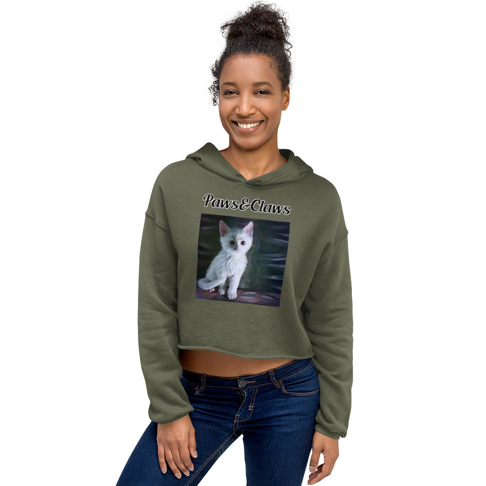 Women's Cropped Hoodie with text White White Cat with a text "Paws&Claws" at $48.99 found at Personalizedpetlovergifts