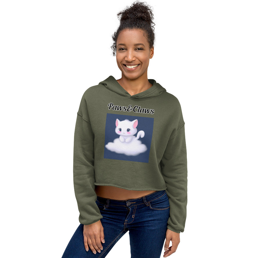 Women's Cropped Hoodie with text White Kitten On a Cloud with a text "Paws&Claws" at $48.99 found at Personalizedpetlovergifts