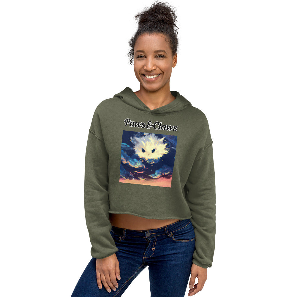 Women's Cropped Hoodie with text White Kitten Cloud Painting with a text "Paws&Claws" at $48.99 found at Personalizedpetlovergifts