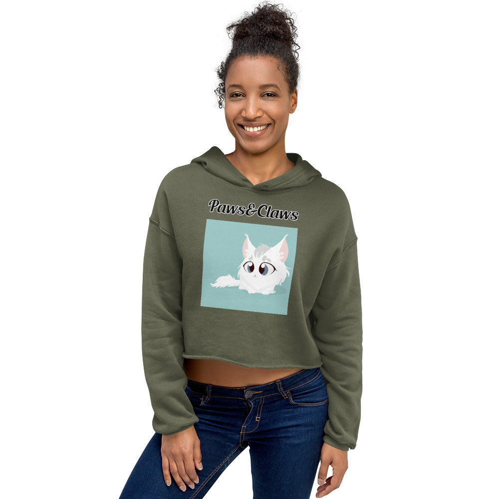 Women's Cropped Hoodie with text White Furball Kitten with a text "Paws&Claws" at $48.99 found at Personalizedpetlovergifts