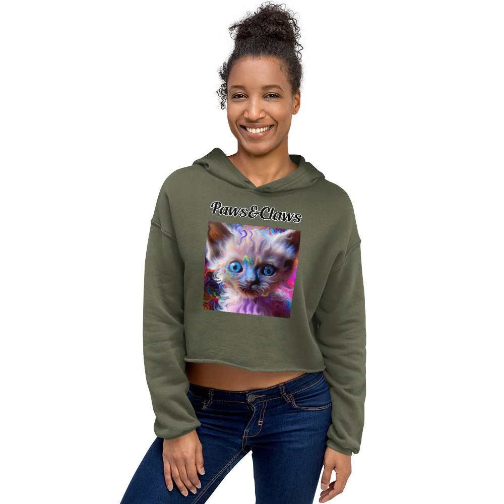 Women's Cropped Hoodie with text Trippy Kitten with a text "Paws&Claws" at $48.99 found at Personalizedpetlovergifts