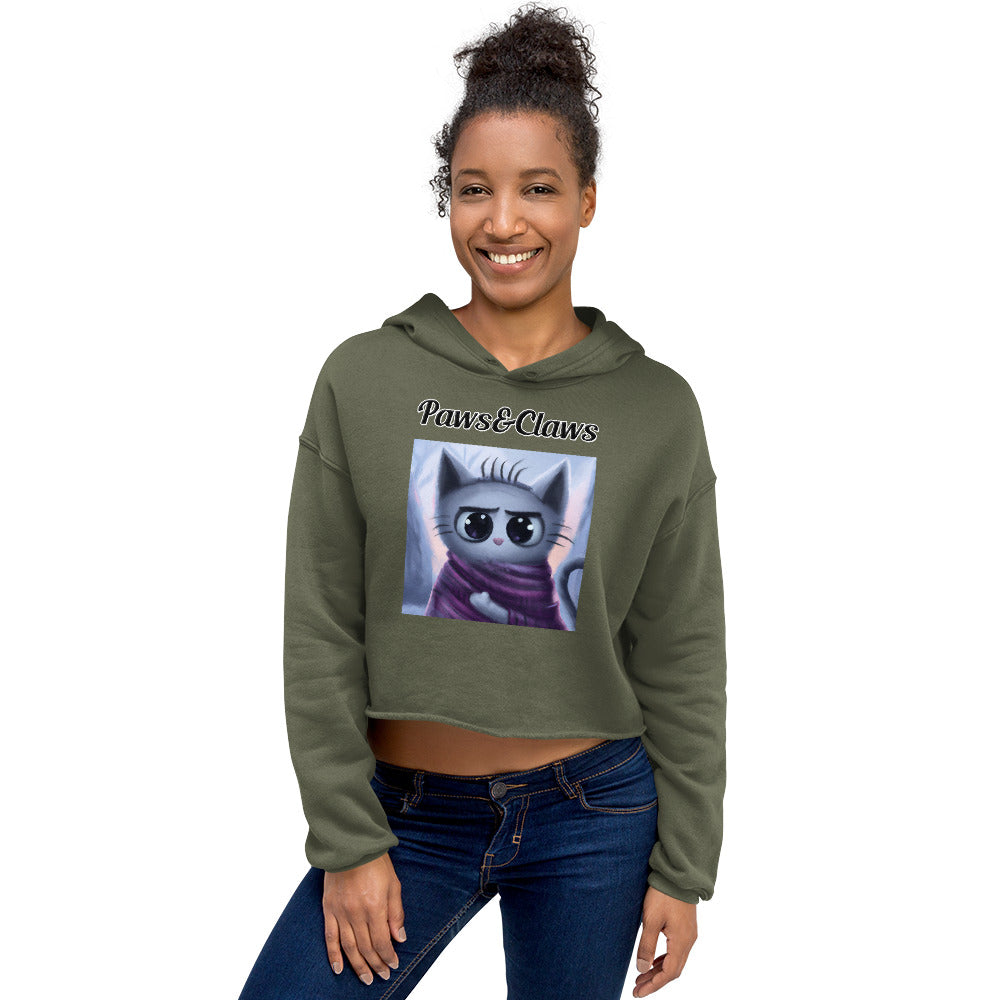 Women's Cropped Hoodie with text Surprised Kitten In A Shawl with a text "Paws&Claws" at $48.99 found at Personalizedpetlovergifts