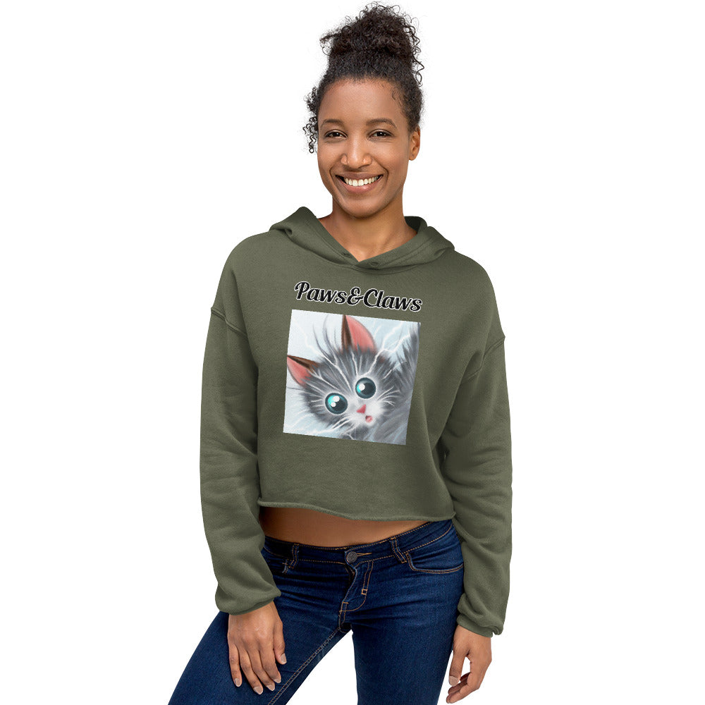 Women's Cropped Hoodie with text Surprised Gray Kitten with a text "Paws&Claws" at $48.99 found at Personalizedpetlovergifts