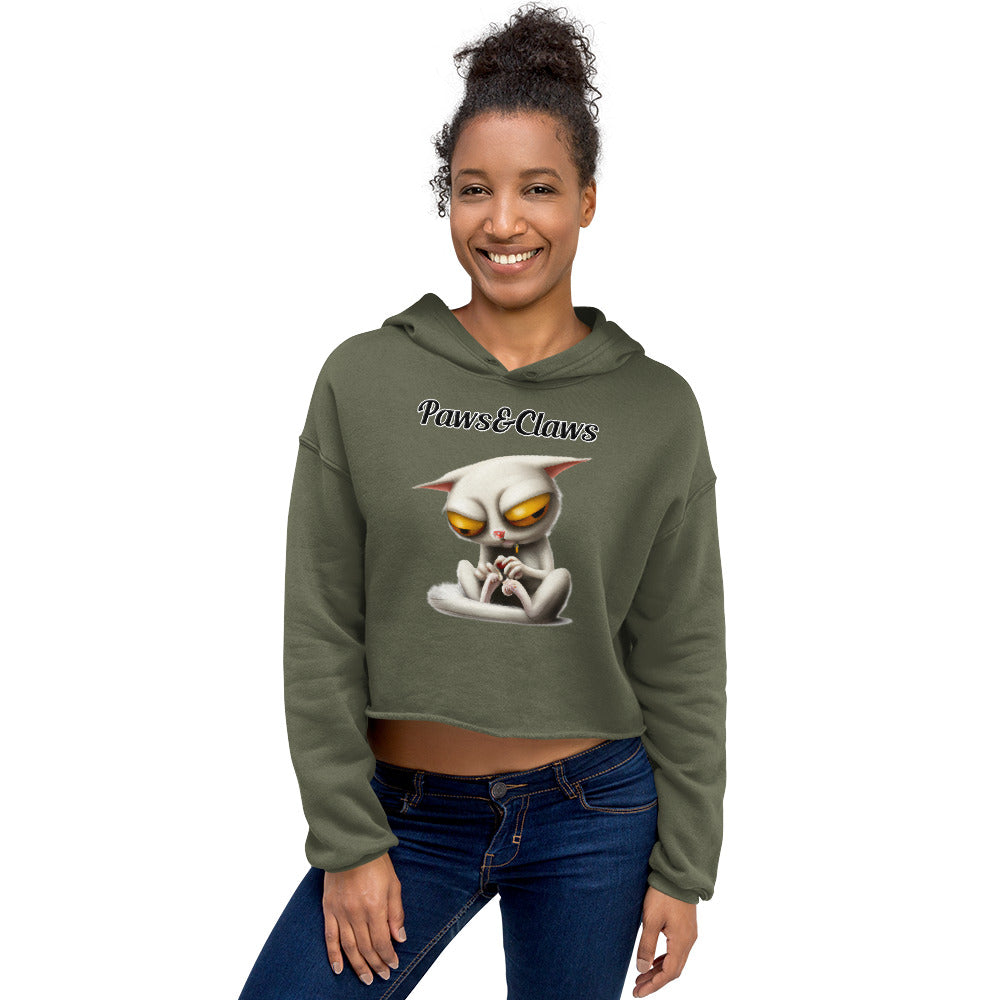 Women's Cropped Hoodie with text Strange Alien Cat with a text "Paws&Claws" at $48.99 found at Personalizedpetlovergifts