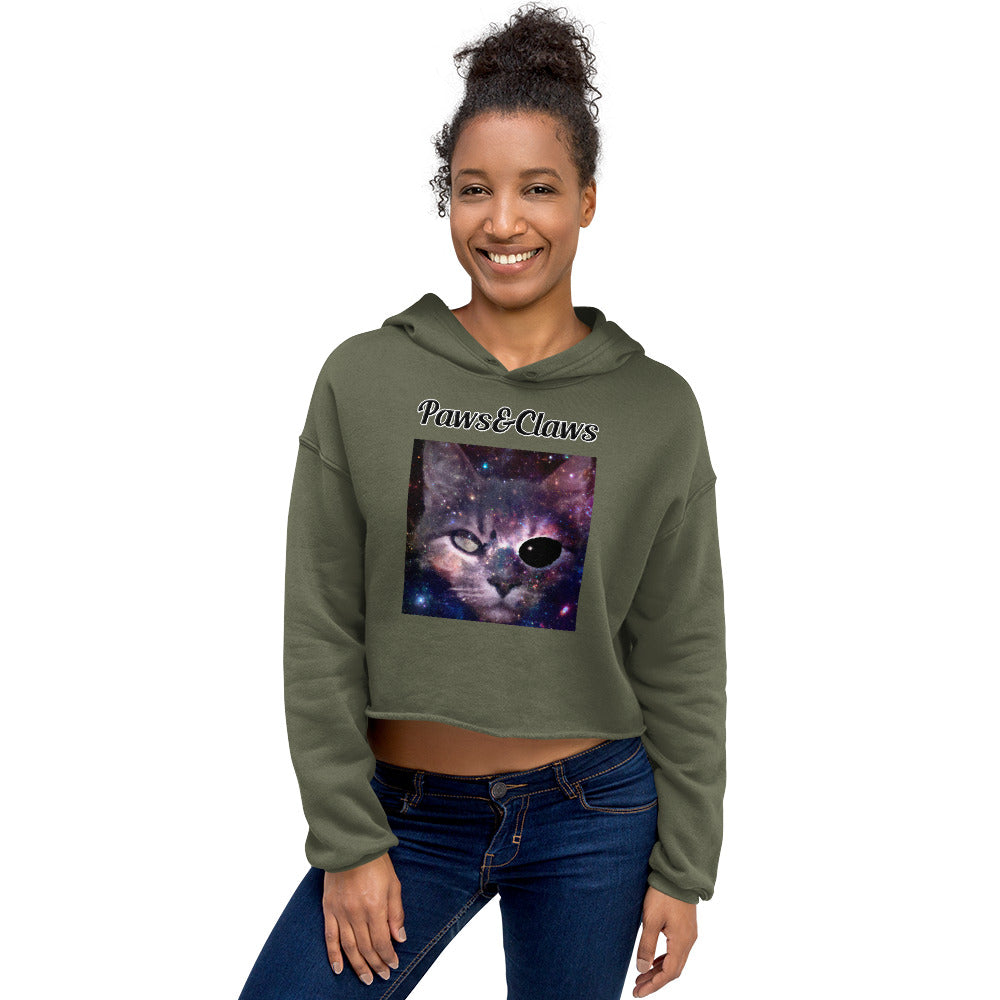 Women's Cropped Hoodie with text Space One Eyed Cat with a text "Paws&Claws" at $48.99 found at Personalizedpetlovergifts