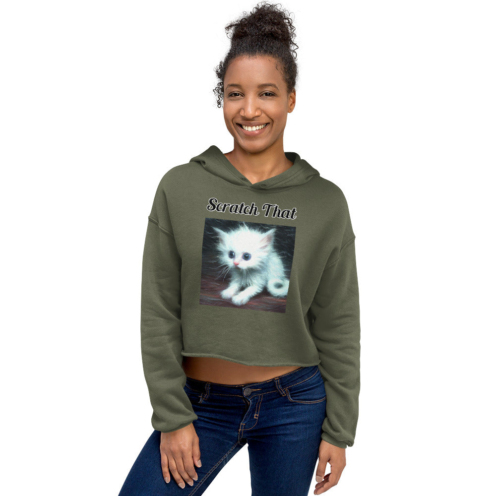 Women's Cropped Hoodie with text Wispy Furred Kitten with a text "Scratch That" at $48.99 found at Personalizedpetlovergifts