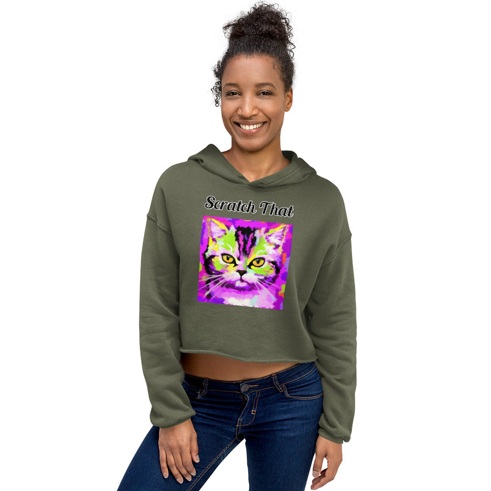 Women's Cropped Hoodie with text Trippy Cat with a text "Scratch That" at $48.99 found at Personalizedpetlovergifts