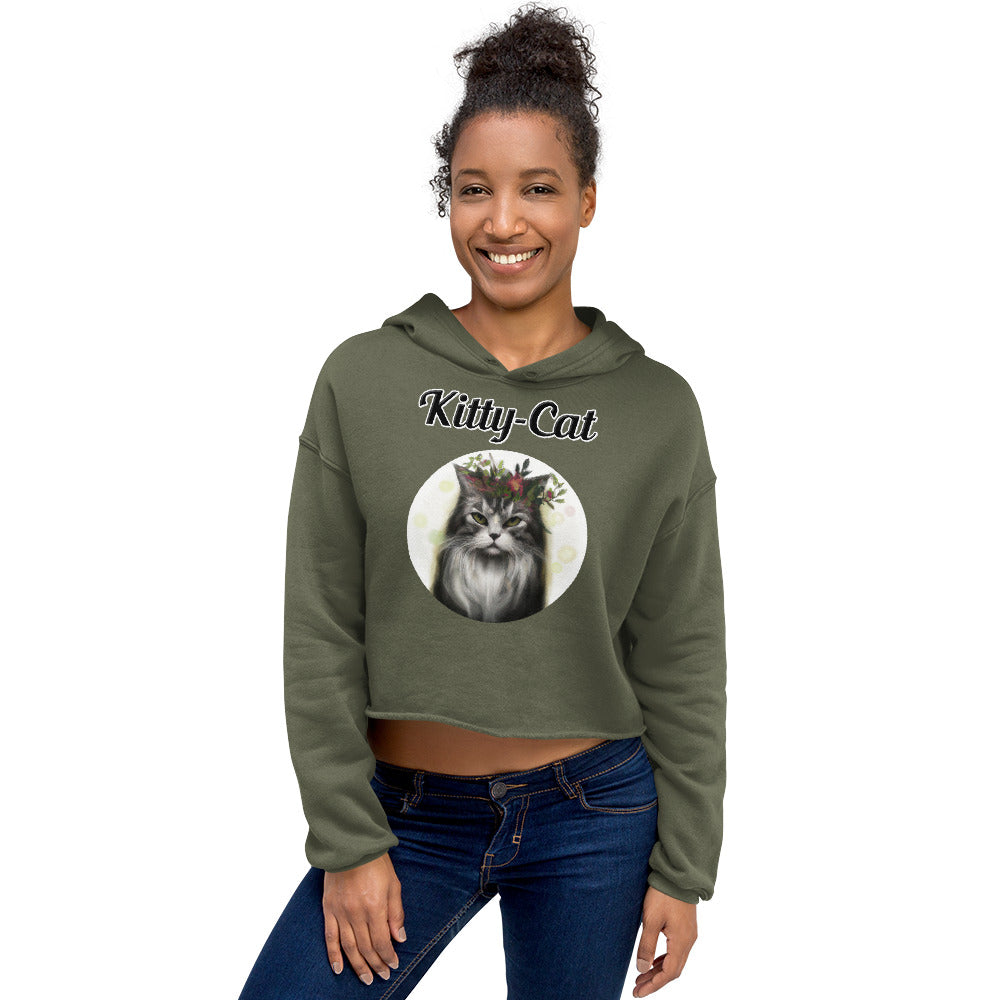 Women's Cropped Hoodie with text Wispy Haired Cat With Flowers with a text "Kitty-Cat" at $48.99 found at Personalizedpetlovergifts