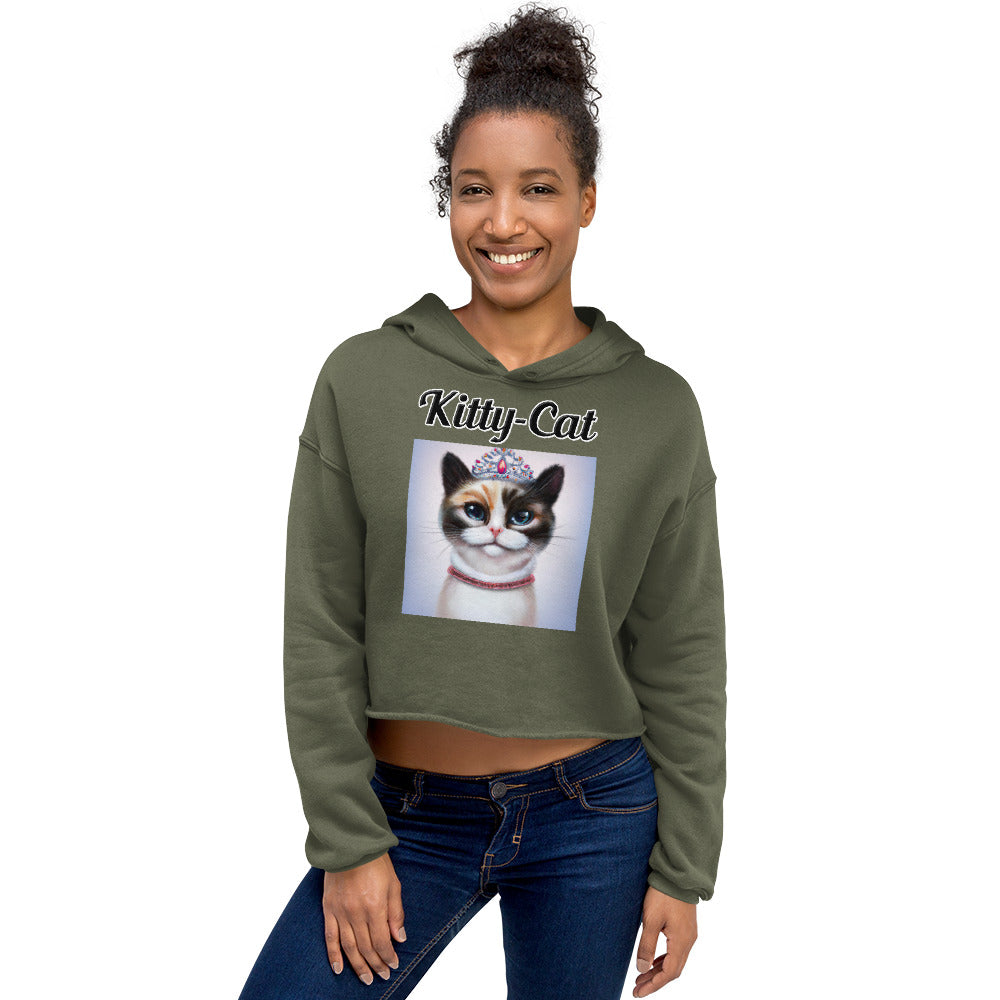 Women's Cropped Hoodie with text Tri-Colored Cat With A Tiara with a text "Kitty-Cat" at $48.99 found at Personalizedpetlovergifts