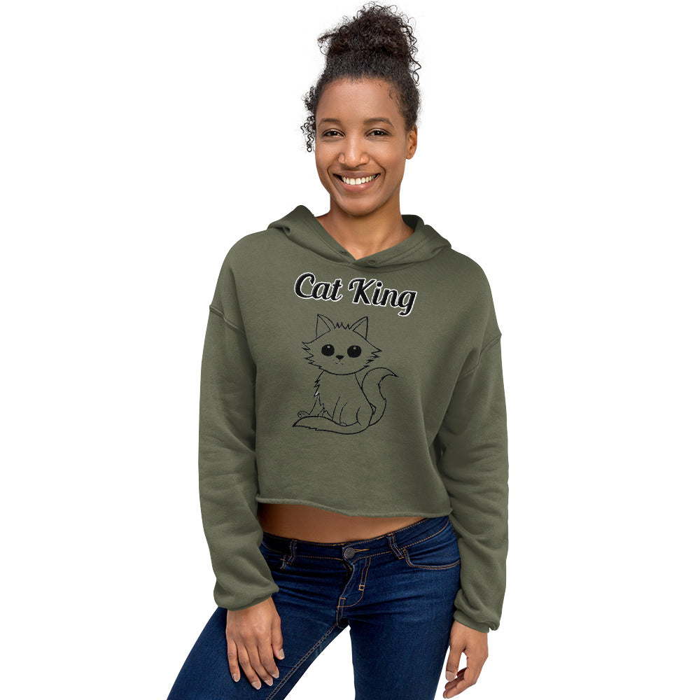 Women's Cropped Hoodie with text Wispy Kitten Line Art with a text "Cat King" at $40.5 found at Personalizedpetlovergifts