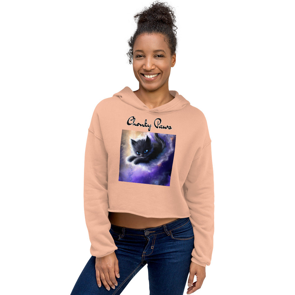 Women's Cropped Hoodie with Kitten In A Cosmic Cloud with text "Chonky Paws" at $48.99 found at Personalizedpetlovergifts