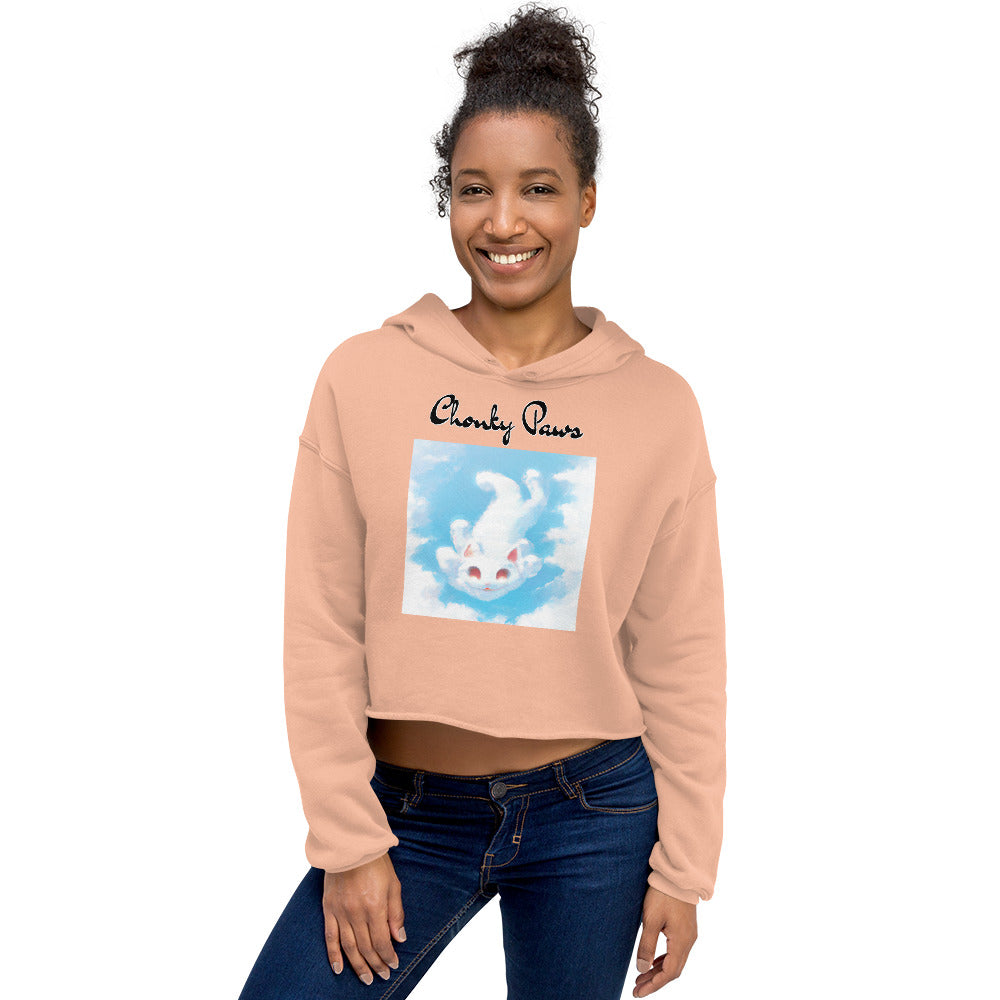 Women's Cropped Hoodie with Kitten Flying In The Sky with text "Chonky Paws" at $48.99 found at Personalizedpetlovergifts