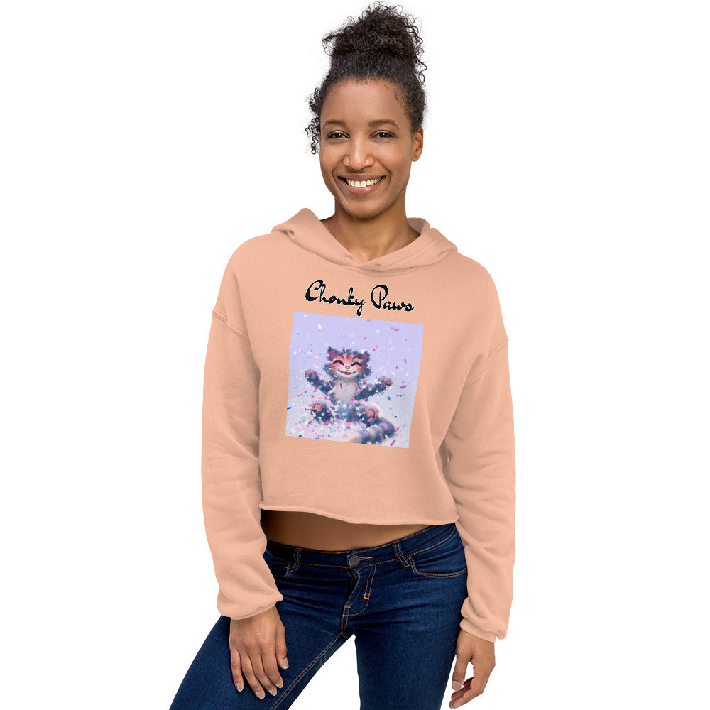 Women's Cropped Hoodie with Kitten Enjoying Confetti with text "Chonky Paws" at $48.99 found at Personalizedpetlovergifts