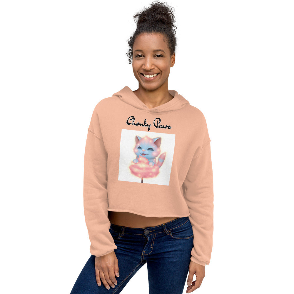 Women's Cropped Hoodie with Kitten Enjoying a Cotton Candy with text "Chonky Paws" at $48.99 found at Personalizedpetlovergifts