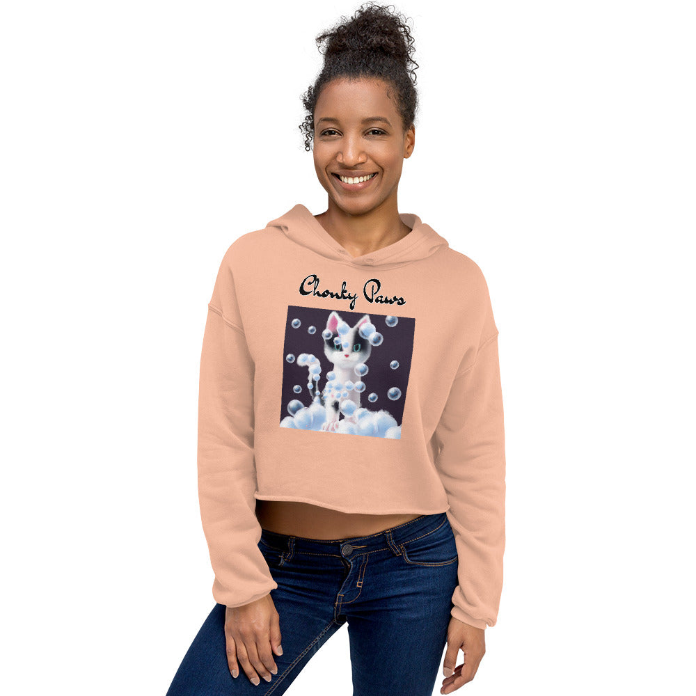 Women's Cropped Hoodie with Kitten Covered In Bubbles with text "Chonky Paws" at $48.99 found at Personalizedpetlovergifts