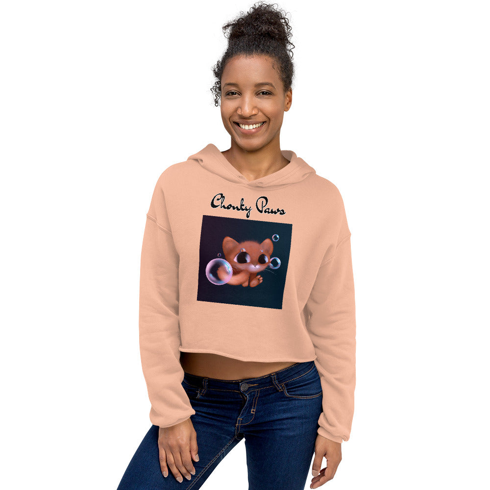 Women's Cropped Hoodie with Kitten And Soap Bubbles with text "Chonky Paws" at $48.99 found at Personalizedpetlovergifts