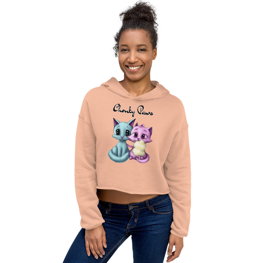 Women's Cropped Hoodie with Hugging Kittens With Cotton Candy with text "Chonky Paws" at $48.99 found at Personalizedpetlovergifts