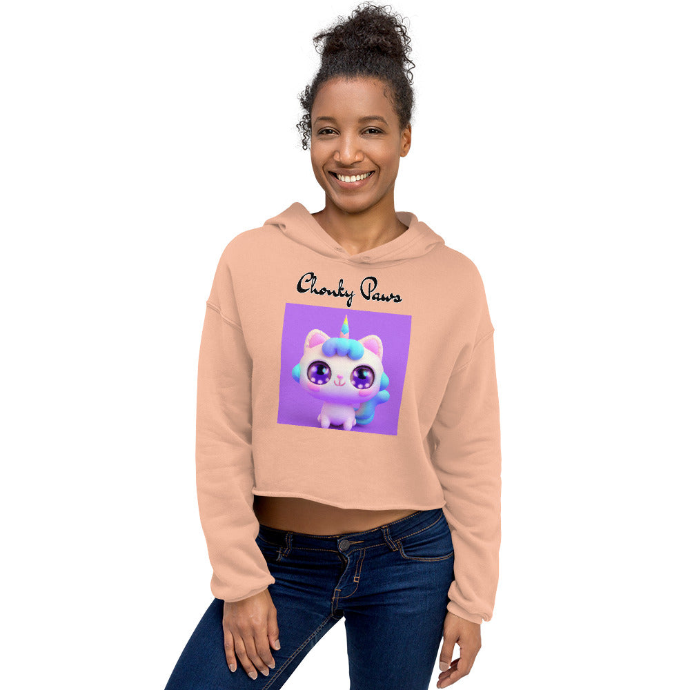 Women's Cropped Hoodie with Happy Unicorn Kitten with text "Chonky Paws" at $48.99 found at Personalizedpetlovergifts