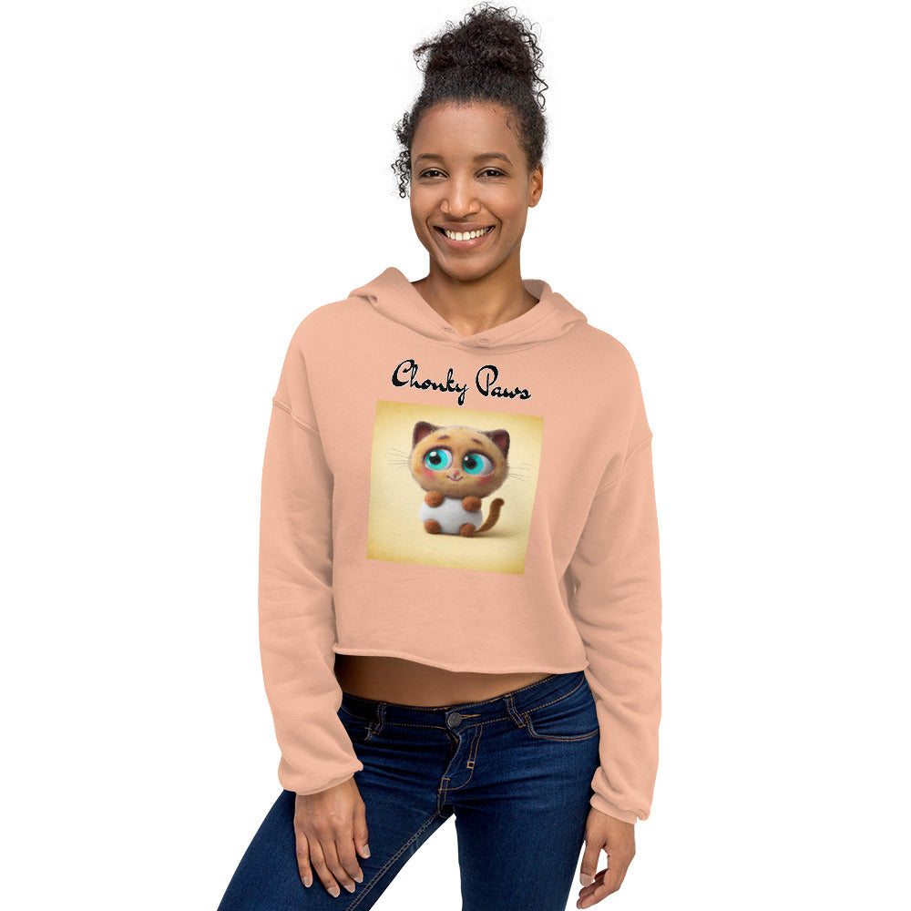 Women's Cropped Hoodie with Happy Fluffy Kitten with text "Chonky Paws" at $48.99 found at Personalizedpetlovergifts