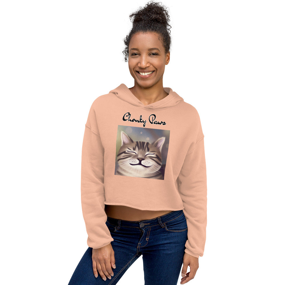 Women's Cropped Hoodie with Happy Cat Purring with text "Chonky Paws" at $48.99 found at Personalizedpetlovergifts