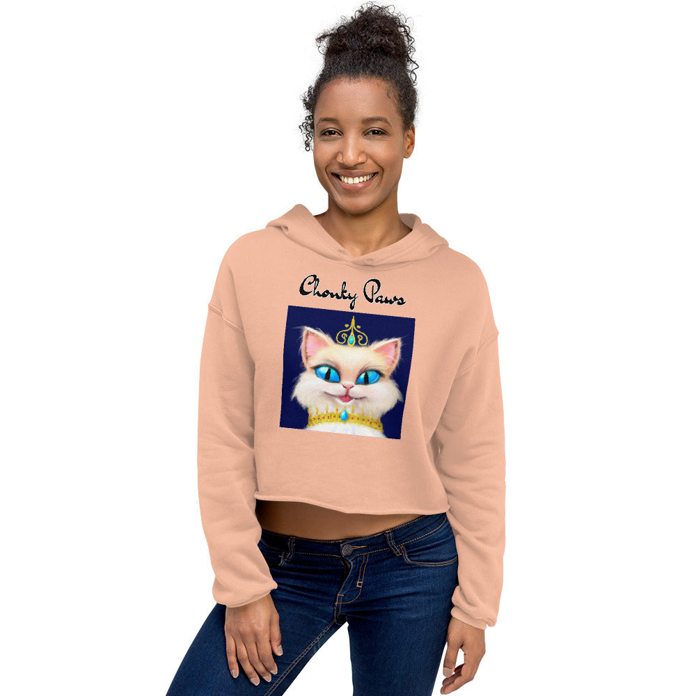 Women's Cropped Hoodie with Happy Blue Eyed Kitten Princess with text "Chonky Paws" at $48.99 found at Personalizedpetlovergifts