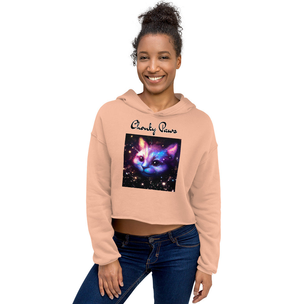 Women's Cropped Hoodie with Galaxy Cat with text "Chonky Paws" at $48.99 found at Personalizedpetlovergifts