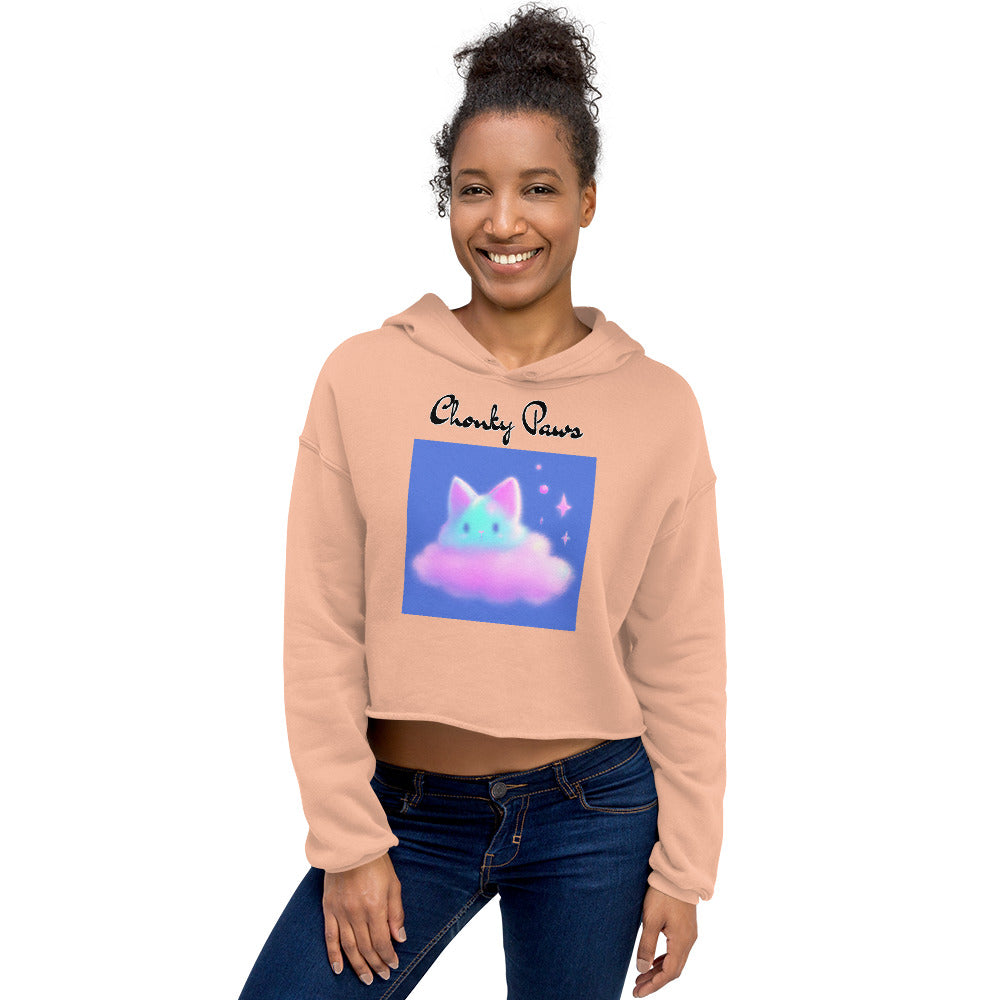 Women's Cropped Hoodie with Fluffy Pink Cloud Kitten with text "Chonky Paws" at $48.99 found at Personalizedpetlovergifts