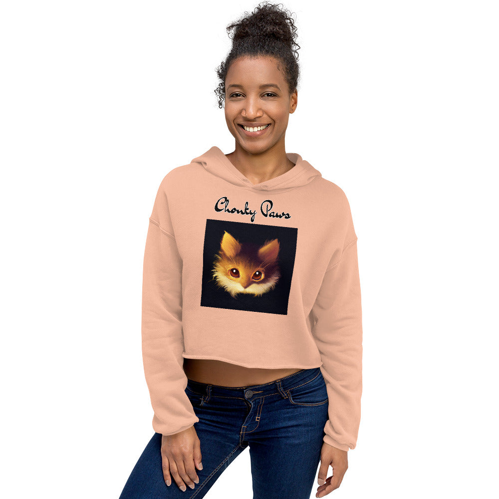 Women's Cropped Hoodie with Fluffy Orange Cat Portrait with text "Chonky Paws" at $48.99 found at Personalizedpetlovergifts