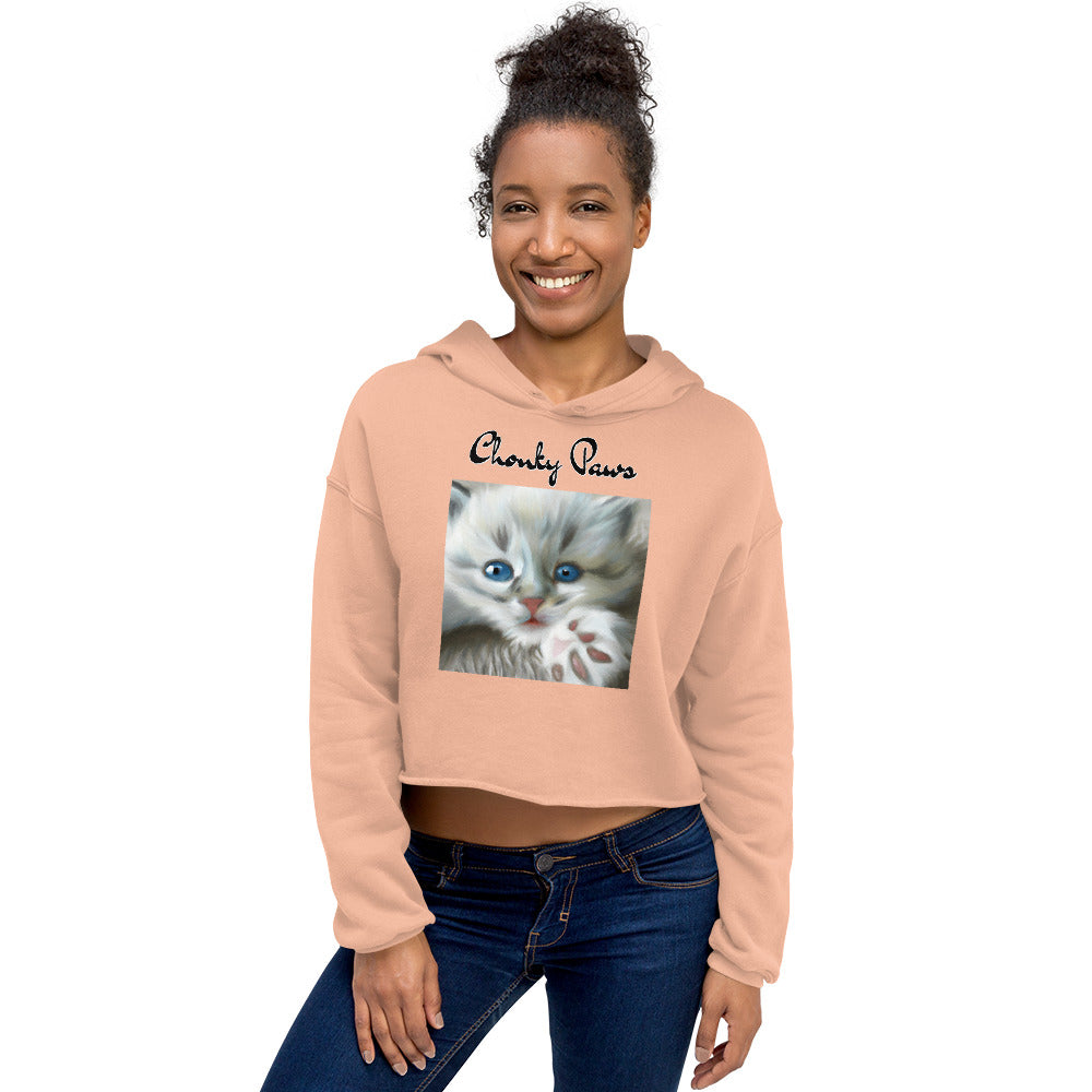 Women's Cropped Hoodie with Fluffy Kitten With Fluffy Paw with text "Chonky Paws" at $48.99 found at Personalizedpetlovergifts