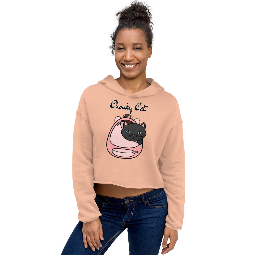 Women's Cropped Hoodie with Kitten In a Backpack with text "Chonky Cat" at $48.99 found at Personalizedpetlovergifts