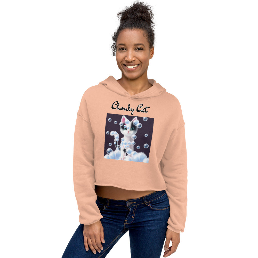 Women's Cropped Hoodie with Kitten Covered In Bubbles with text "Chonky Cat" at $48.99 found at Personalizedpetlovergifts