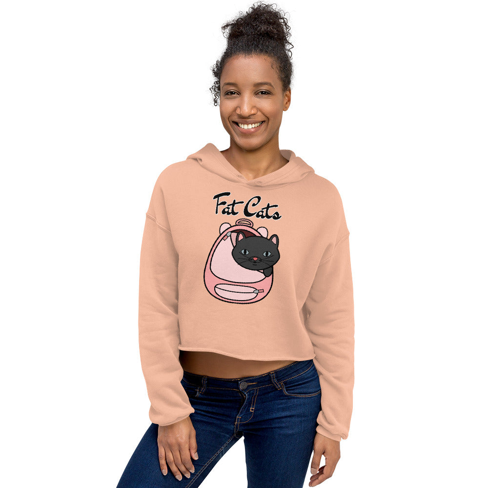 Women's Cropped Hoodie with Kitten In a Backpack with text "Fat Cats" at $48.99 found at Personalizedpetlovergifts